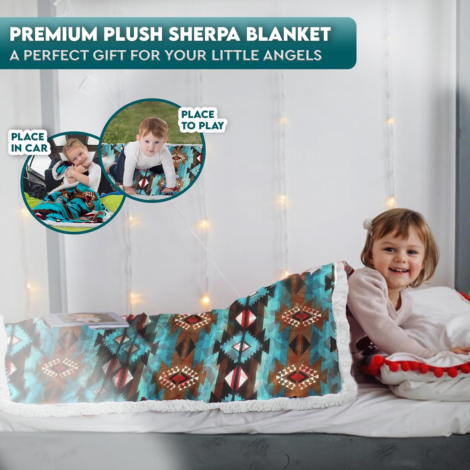 TrailCrest Teal Aztec Sherpa Fleece Baby Blanket