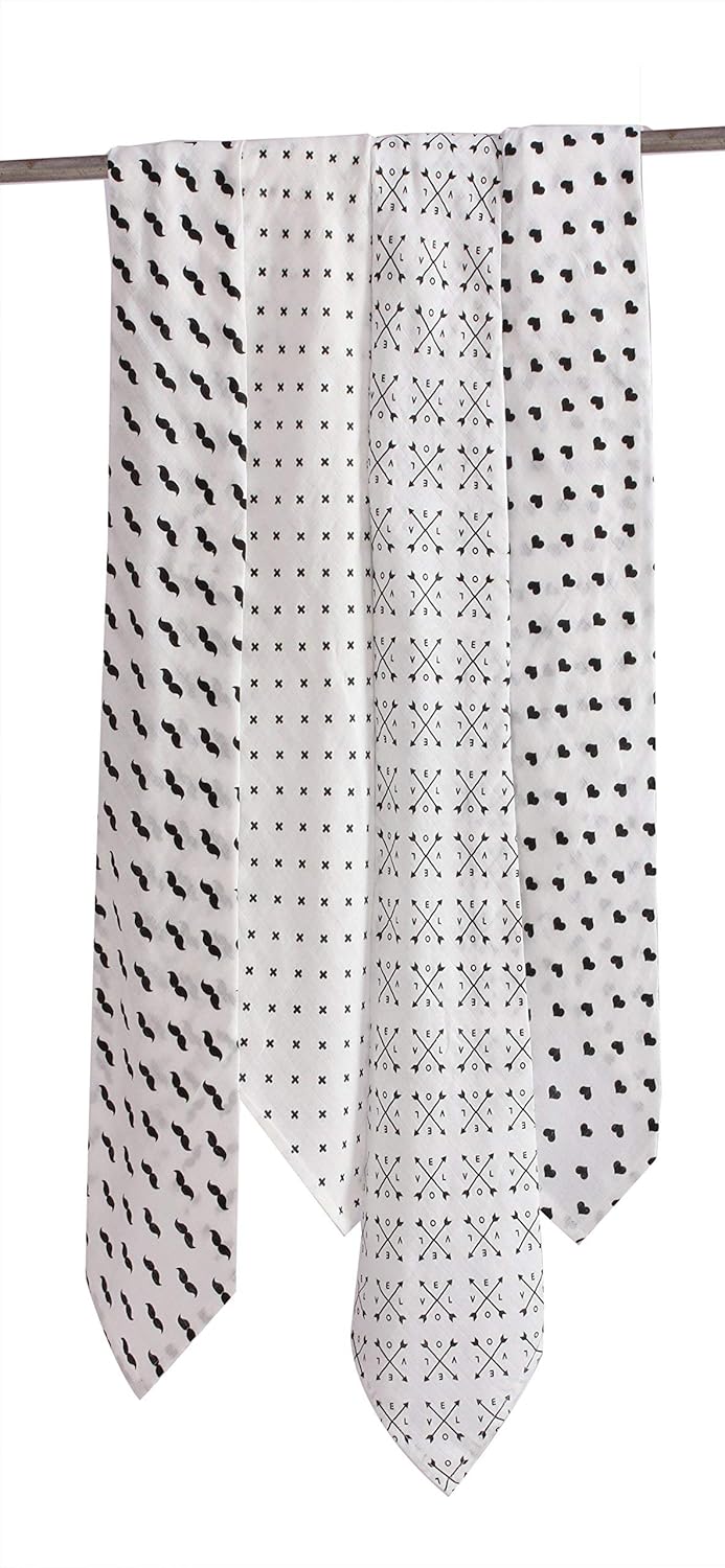 Bacati 4 Piece Love Muslin Swaddling Blankets BlackWhite