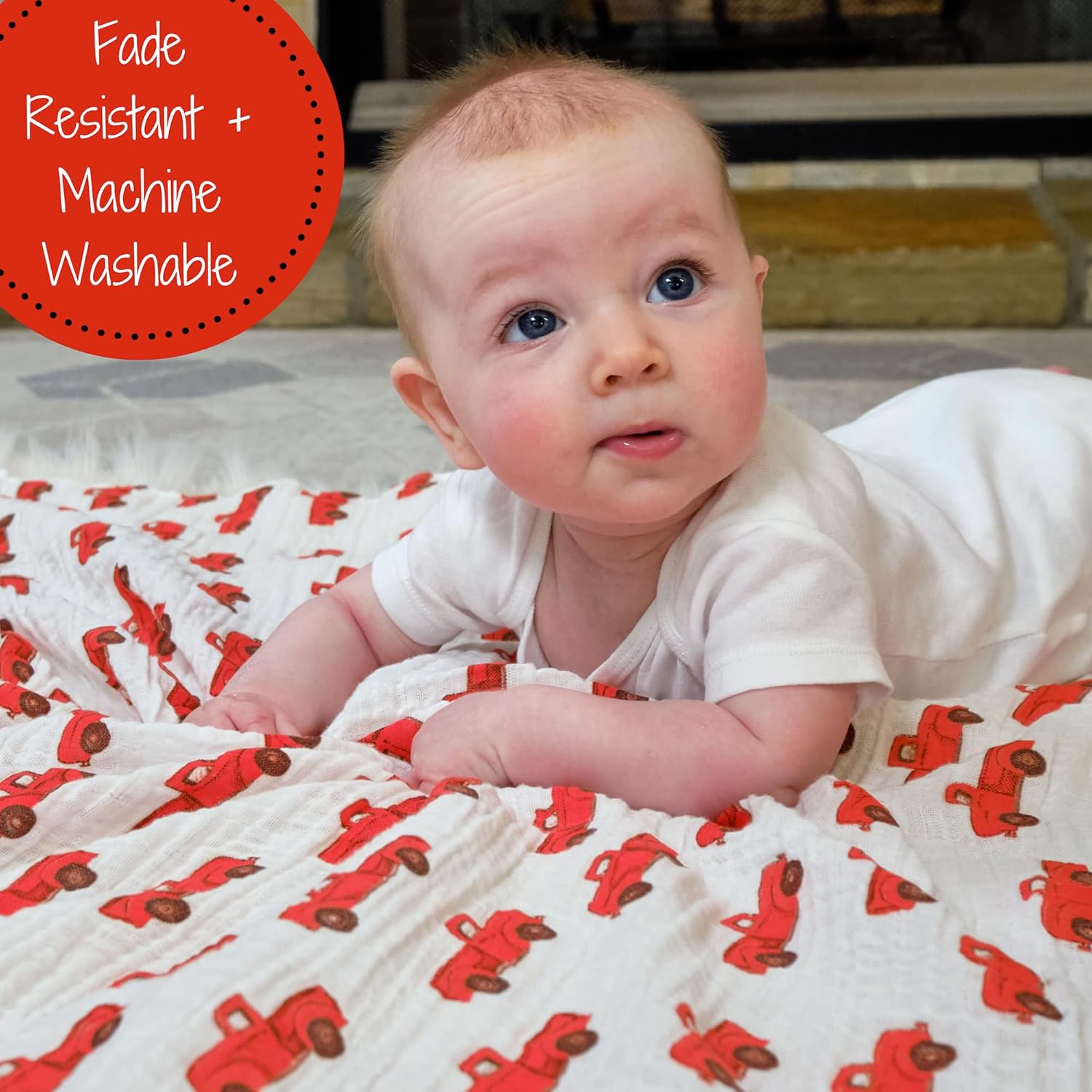 LollyBanks Truck Print Muslin Swaddle Blanket Set