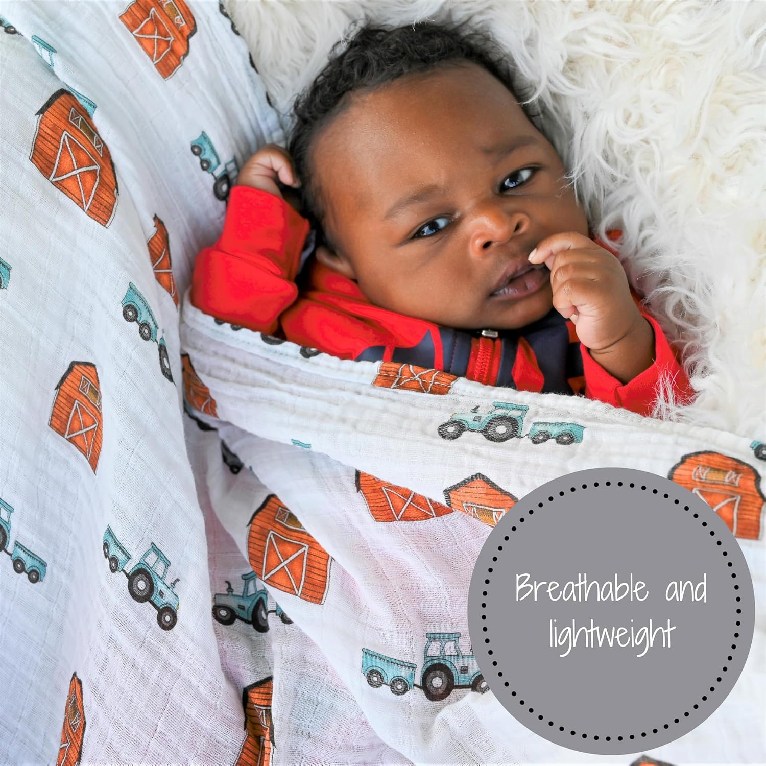 LollyBanks Farm Print Swaddle Blankets 47x47 Inches 3-Pack
