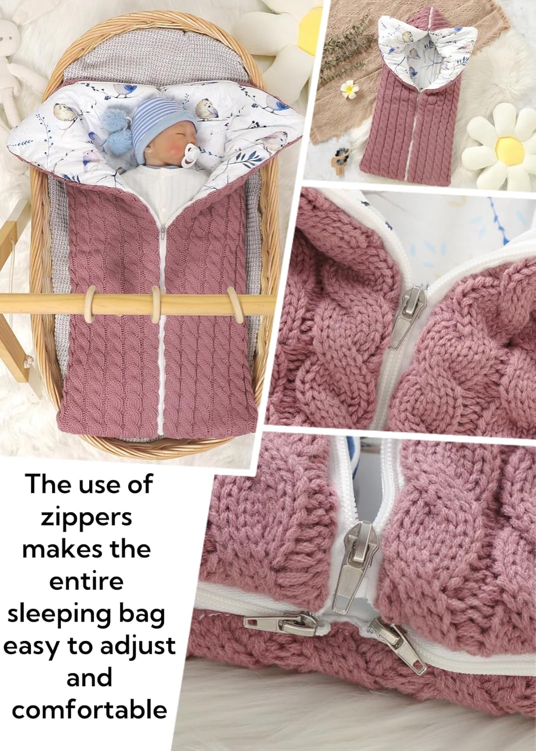 LLmoway Newborn Winter Sleep Sack with Zipper Rose Red