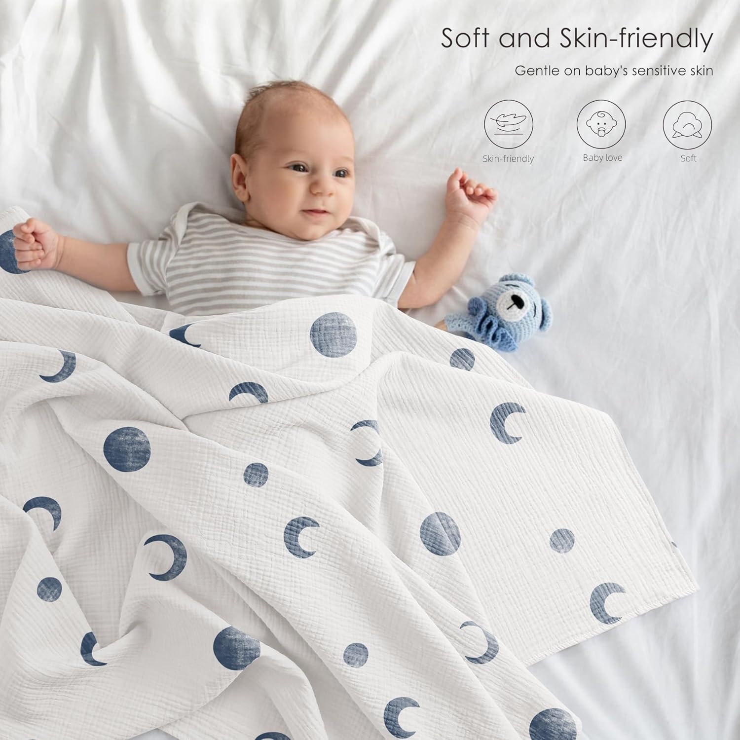 Bearmoss Swaddle Blankets 3 Pack - Soft Cotton 40x38 Inches