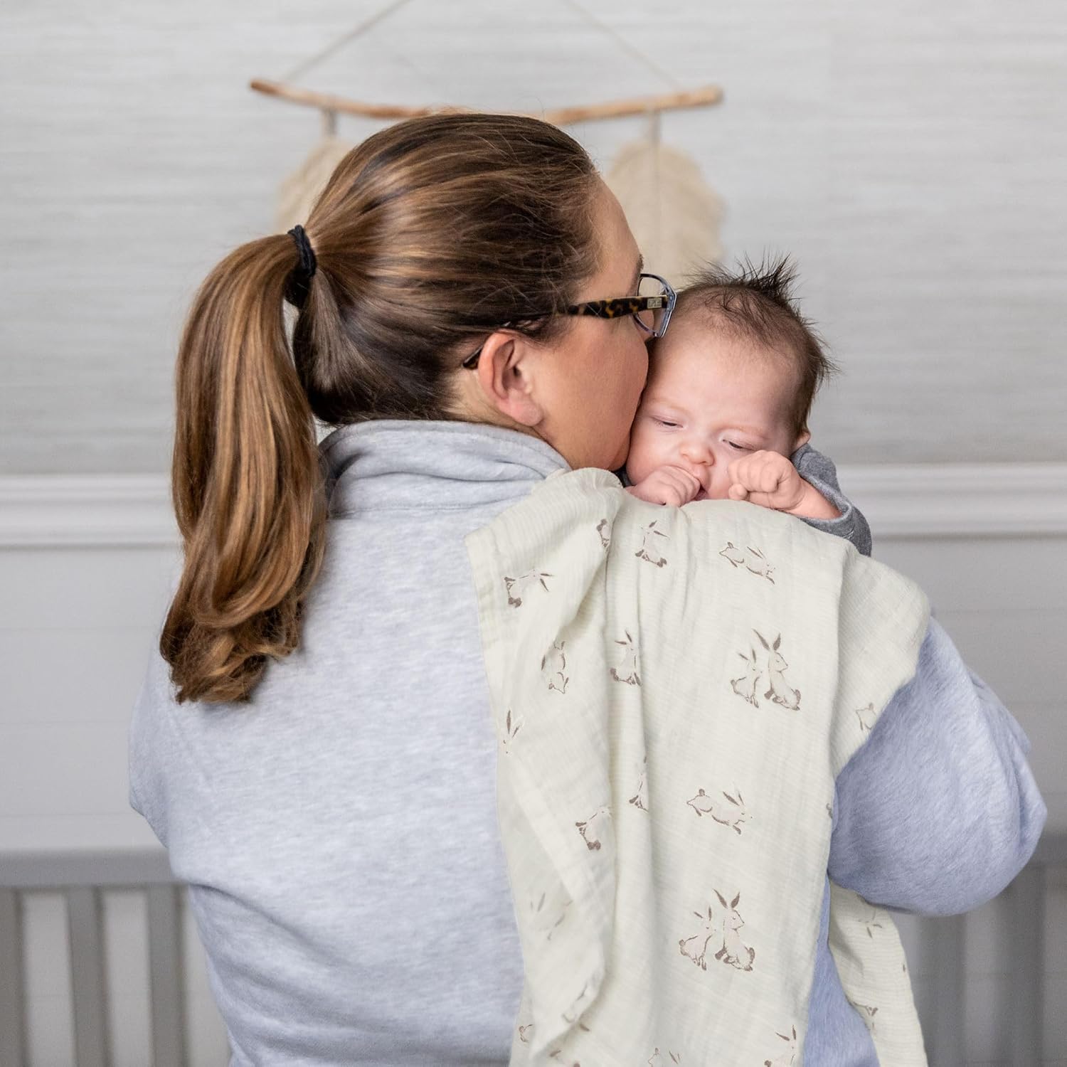 Crane Baby Organic Cotton Bunny Swaddle Wrap 47x47