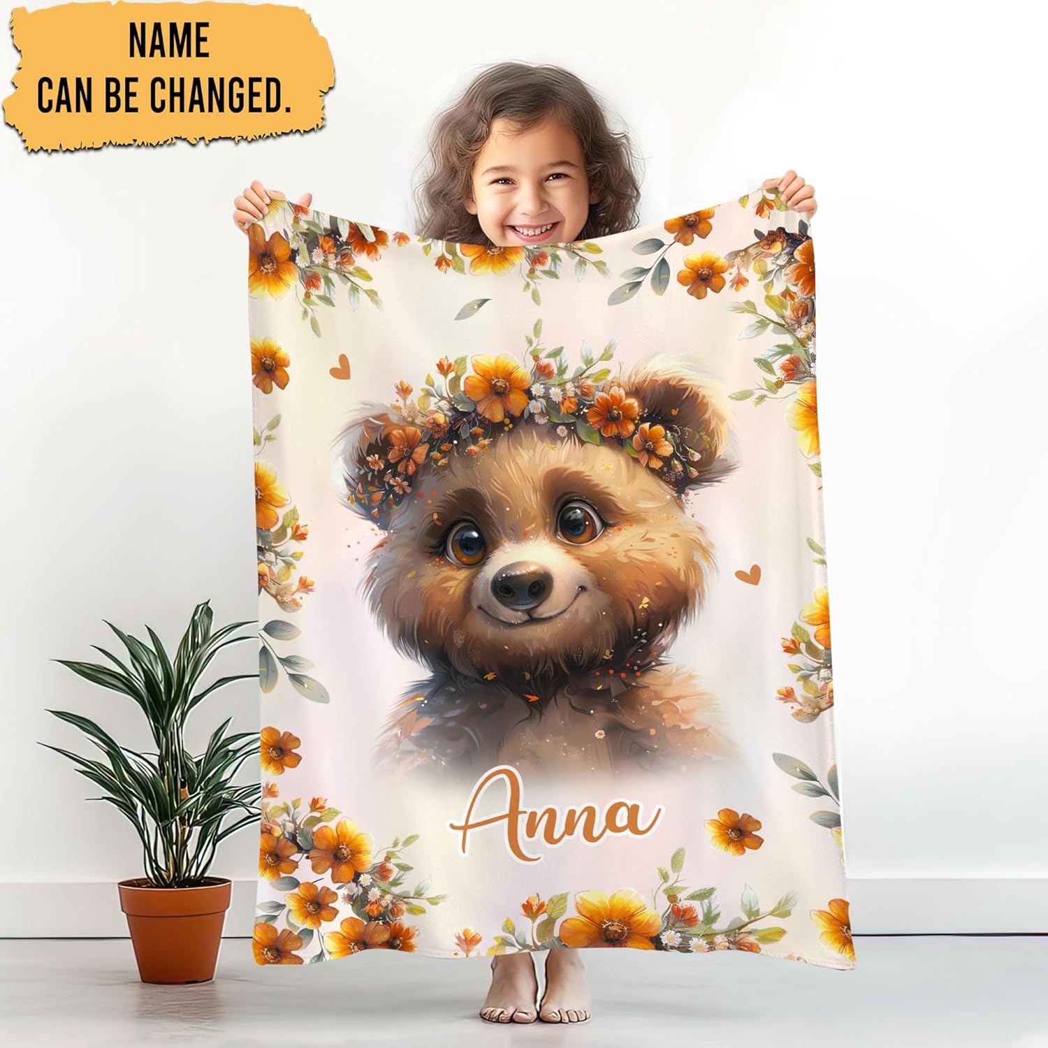 Hyturtle Personalized Bear Blanket - Custom Name Soft Cozy Plush for Newborns