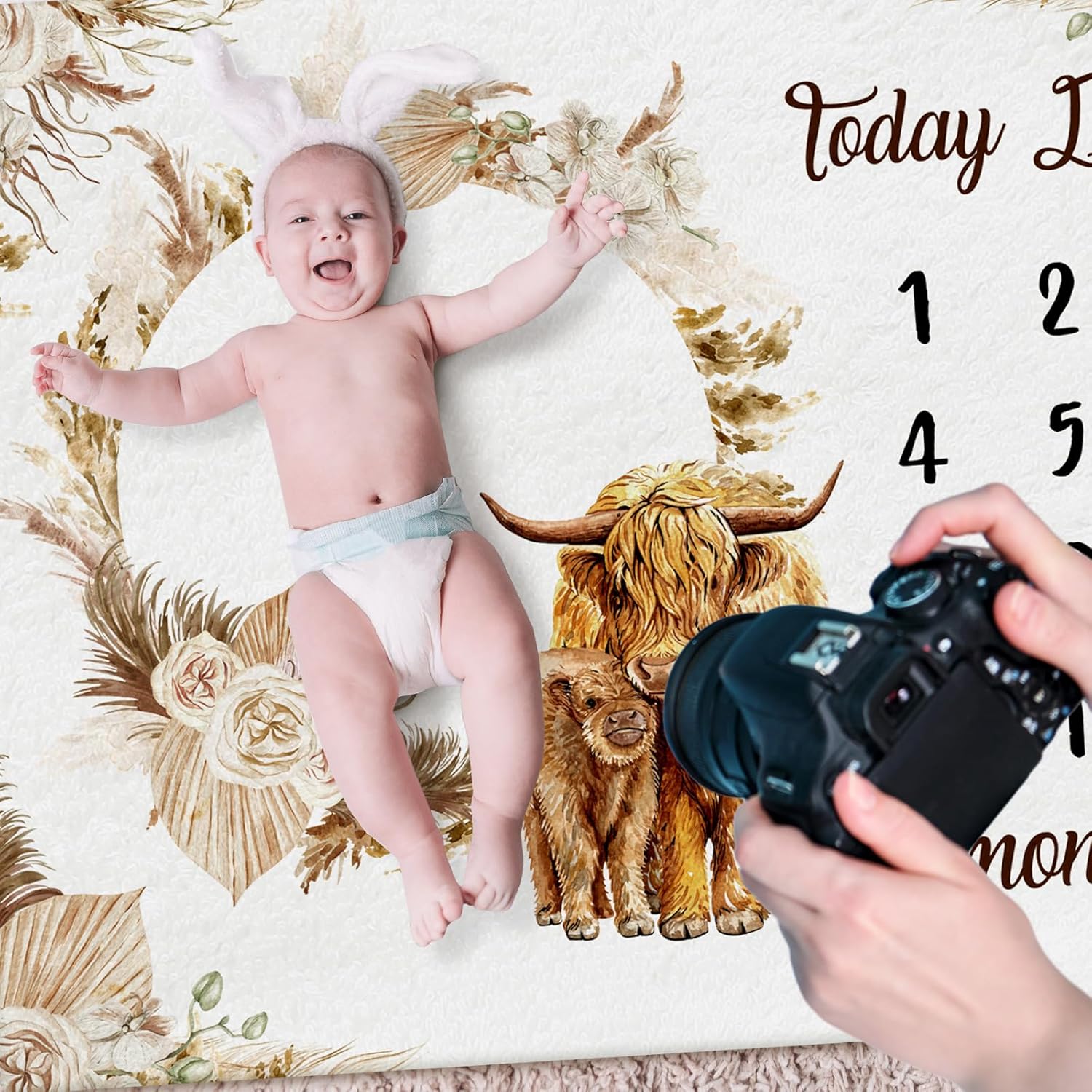 Mindsoft Boho Floral Baby Milestone Blanket