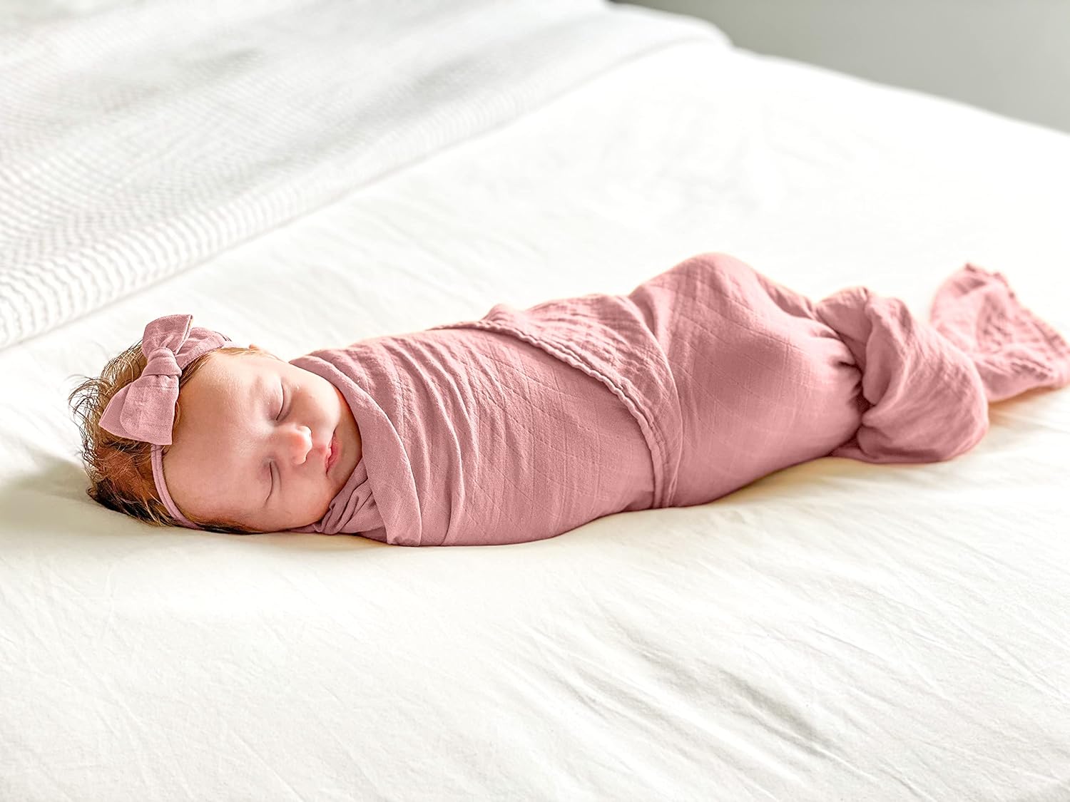 Premium Swaddle Blanket - Bamboo Viscose Organic Cotton 47 Inches Dusty Rose