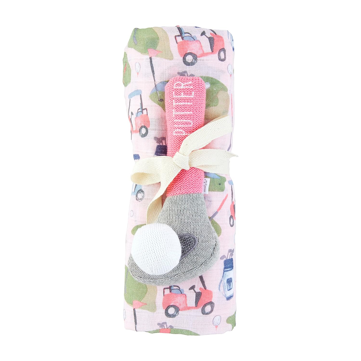 Mud Pie Pink Golf Swaddle Blanket and Rattle Set