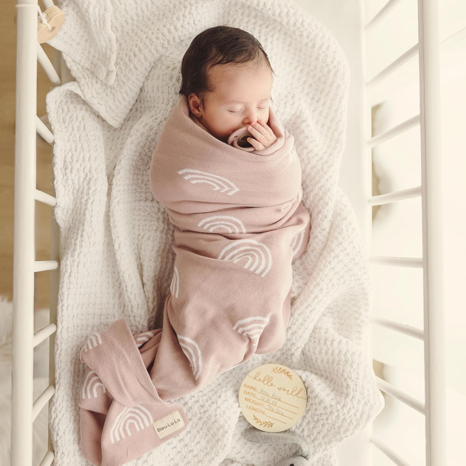 Bleu La La Knit Baby Swaddle Blanket - Rainbow Pink