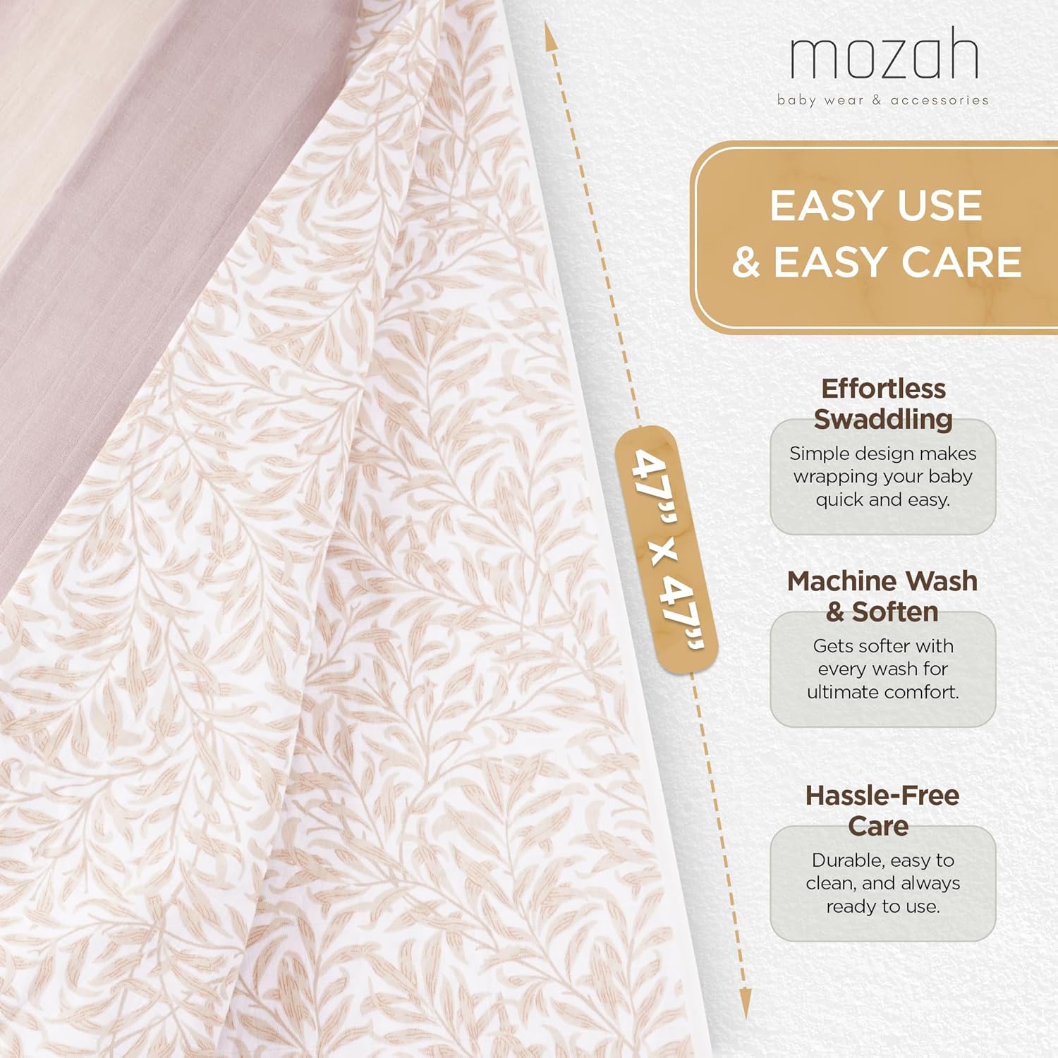 MOZAH Organic Muslin Swaddle Blankets 3 Pack