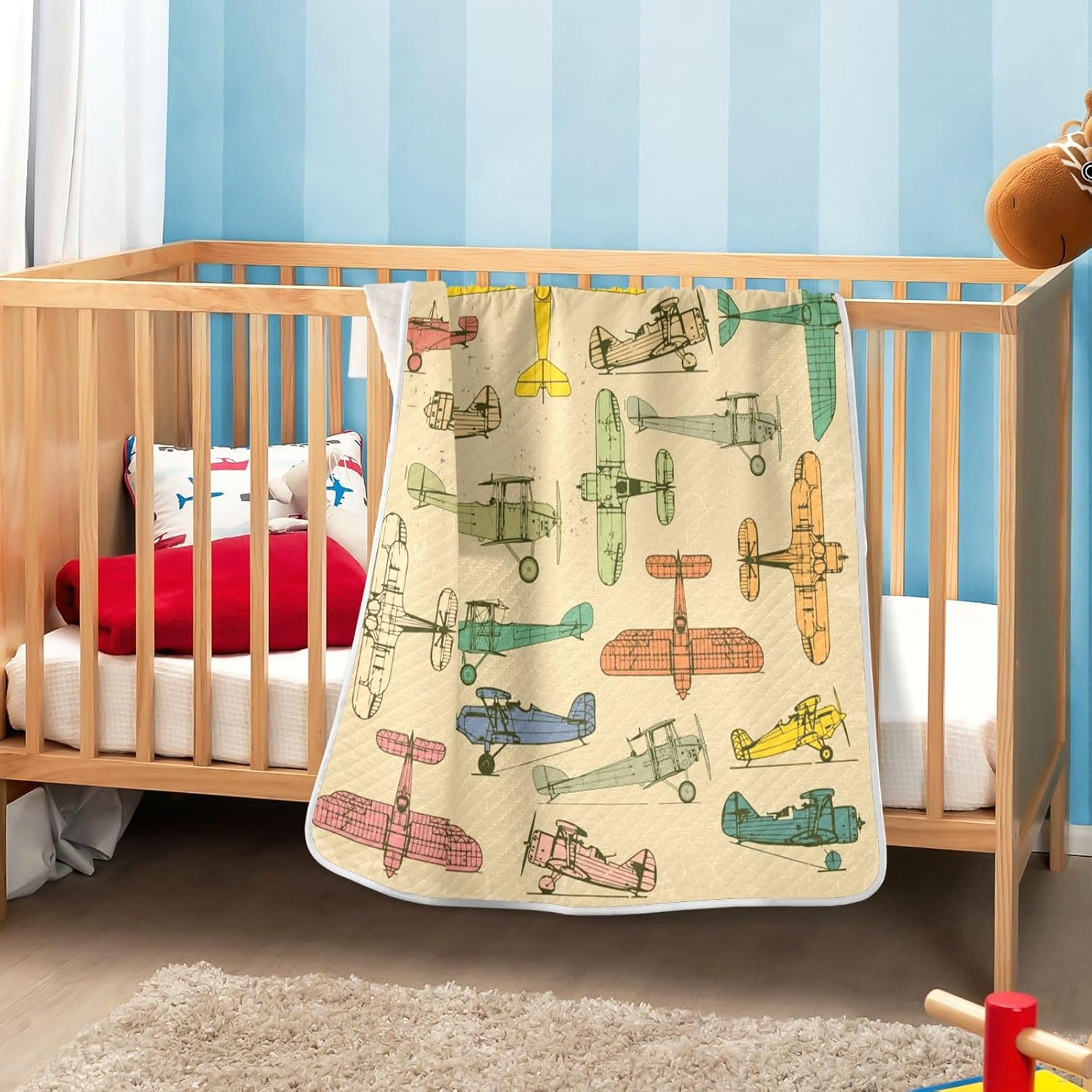 Pigsaly Vintage Airplane Baby Blanket 30x40in