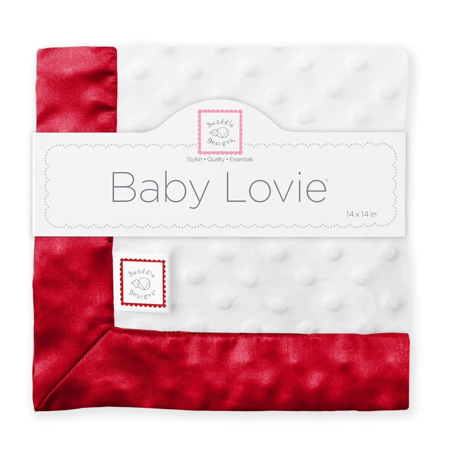 SwaddleDesigns Baby Lovie Security Blanket Plush Dots with Satin Trim Red 14x14 inches