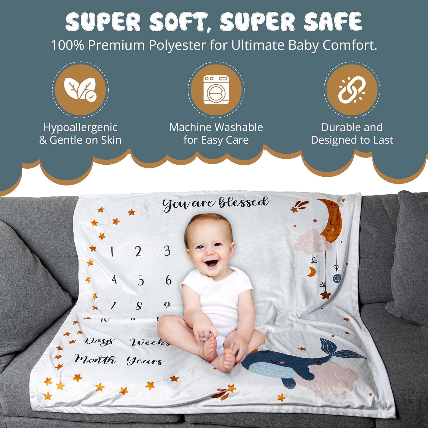 Lilimran Monthly Milestone Blanket - Reversible Baby Photo Setup