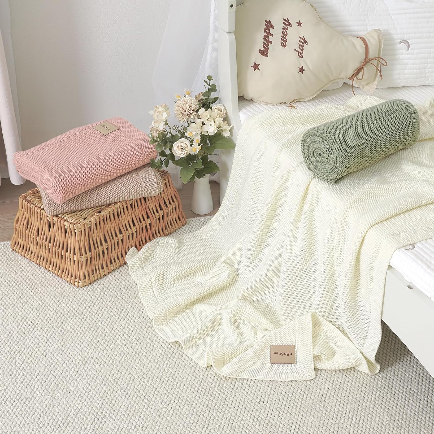 Wugugu Baby Blanket 30x40 Inch Soft Cotton Knit