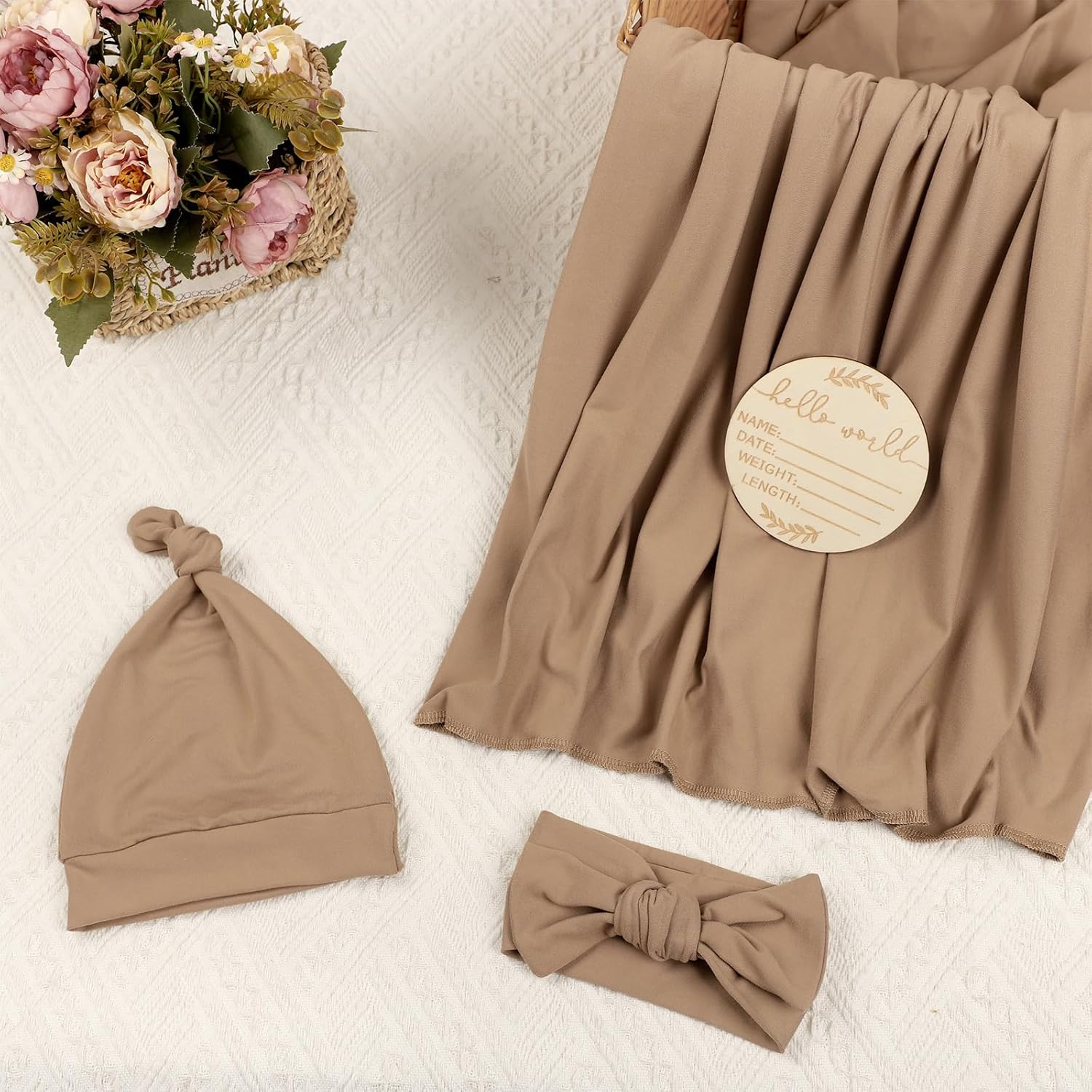 TANOFAR 4-Pack Newborn Swaddle Blanket Set Brown
