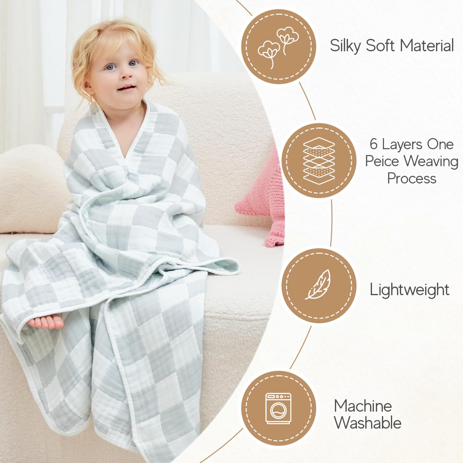 Ultra Soft Muslin Baby Blanket 43x43 Inches
