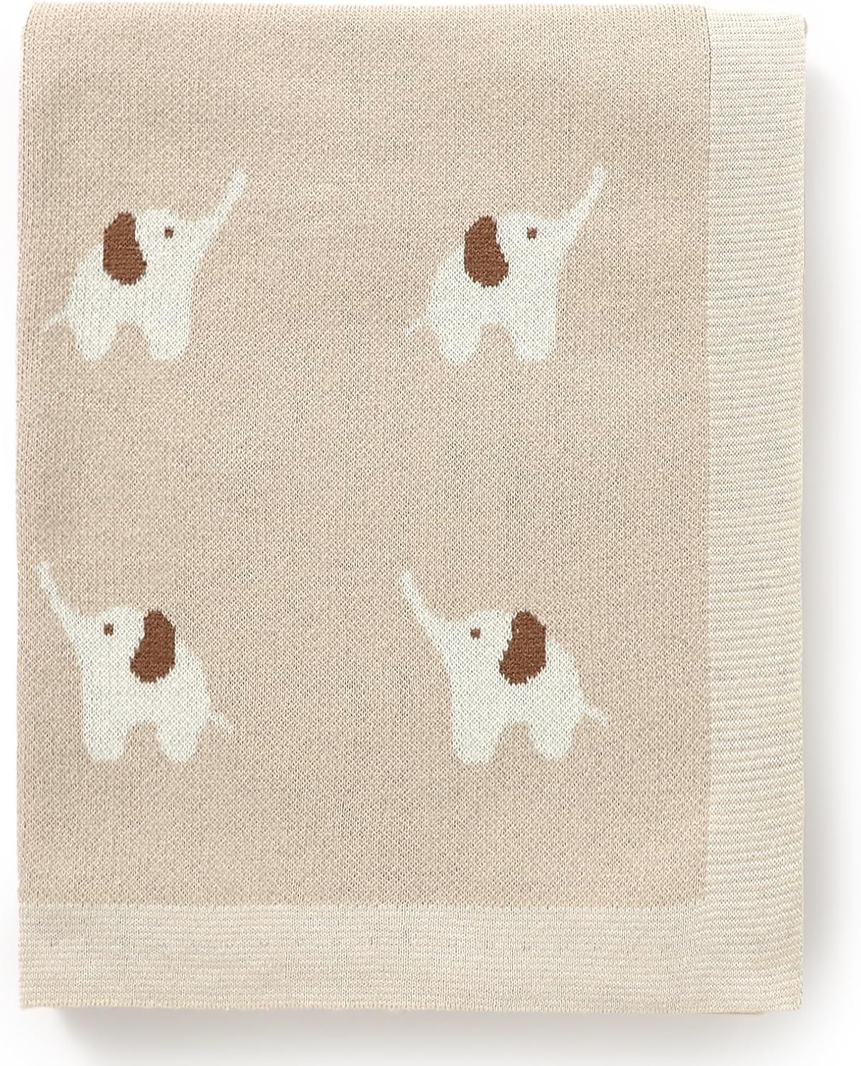 Hadetoto Soft Cotton Baby Blanket with Elephant Design - Camel 90 x 70cm