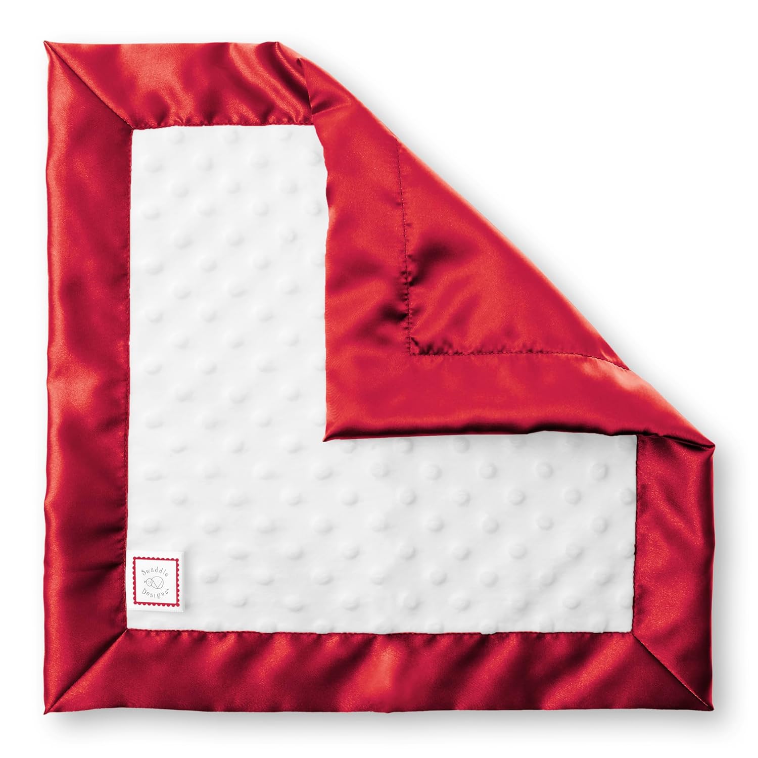 SwaddleDesigns Baby Lovie Security Blanket Plush Dots with Satin Trim Red 14x14 inches