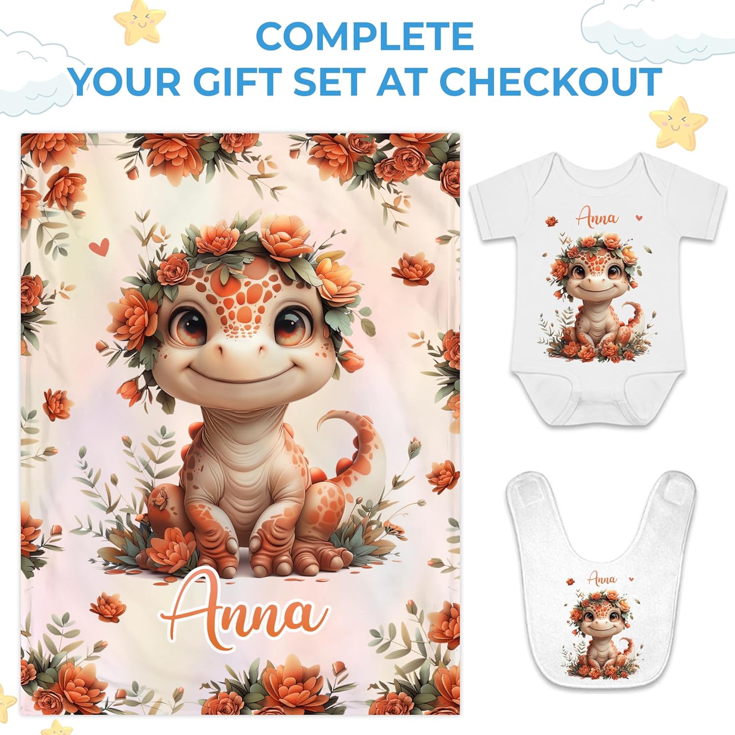 Hyturtle Personalized Dinosaur Baby Blanket - Cozy Plush Gift for Newborn