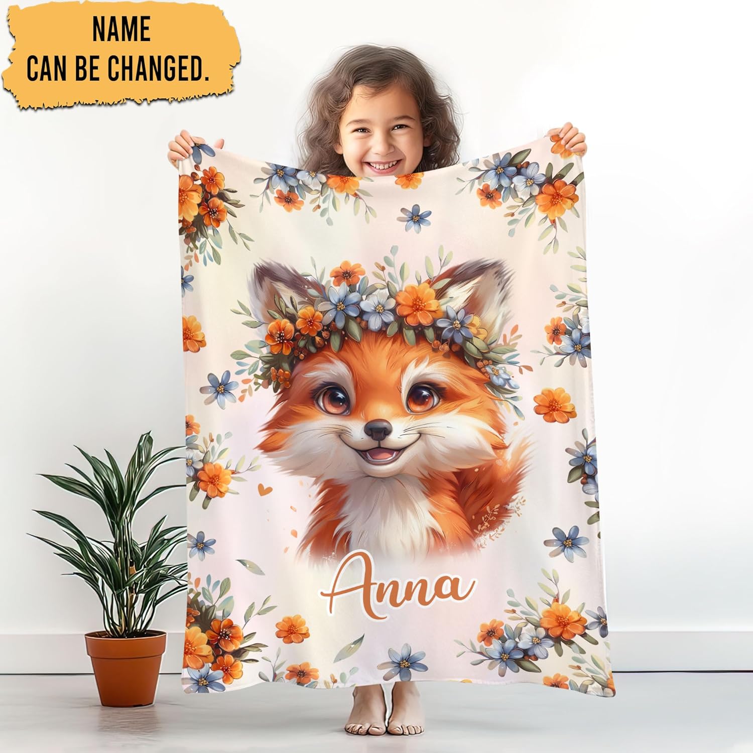 Personalized Fox Baby Blanket with Custom Name