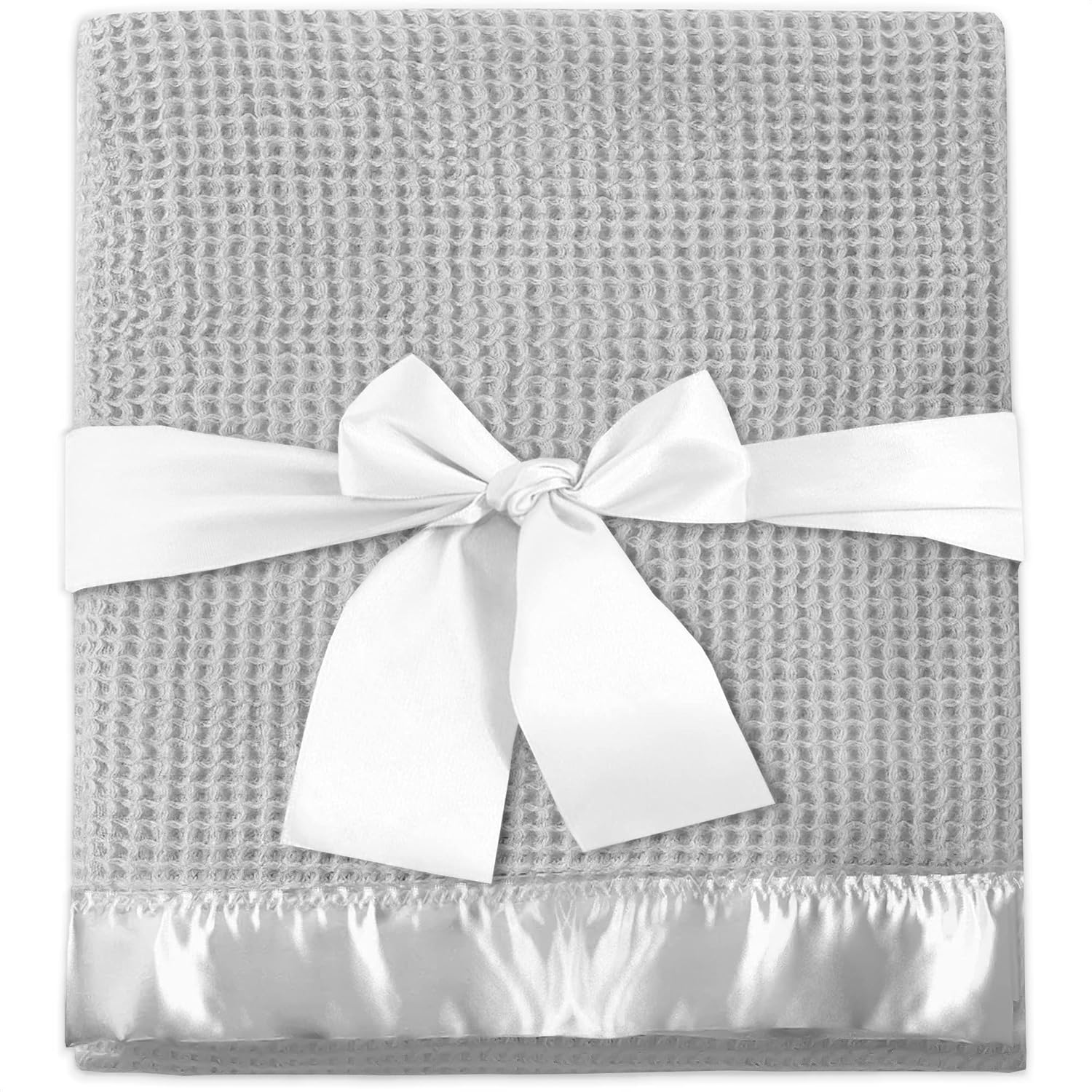 NADOBA Thermal Waffle Baby Blanket 36 x 50 with Satin Trim