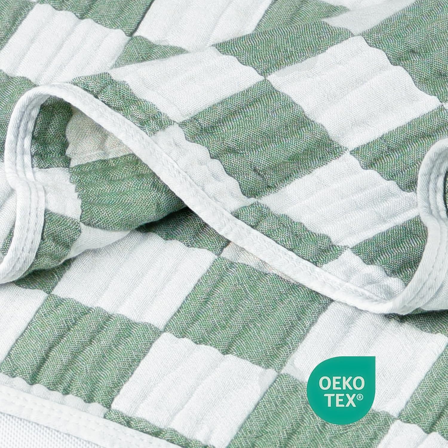 BEILIMU Muslin Baby Blanket 43x43 Inches Sage Green Checkerboard Swaddle Blanket