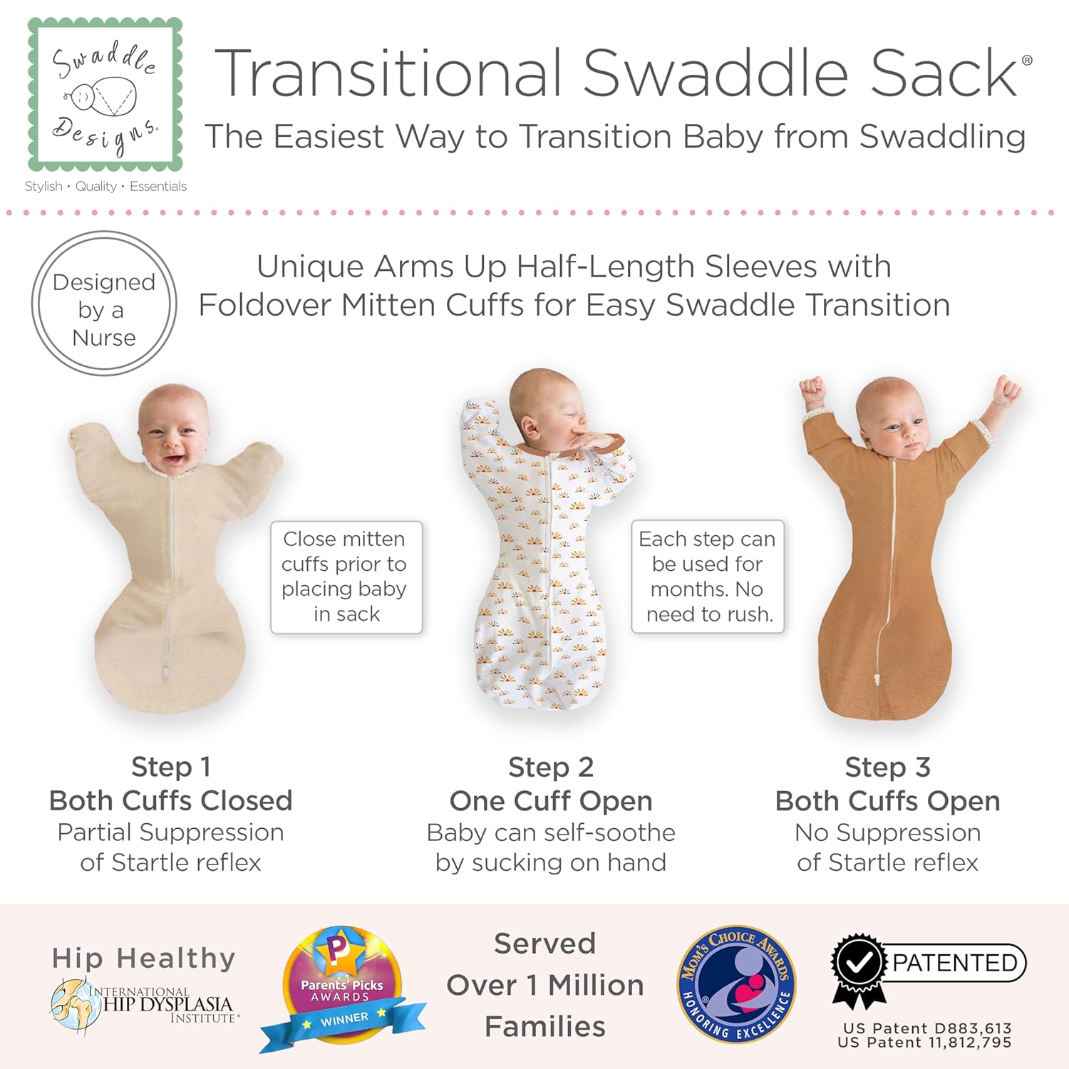 SwaddleDesigns Transitional Swaddle Sack for Newborns