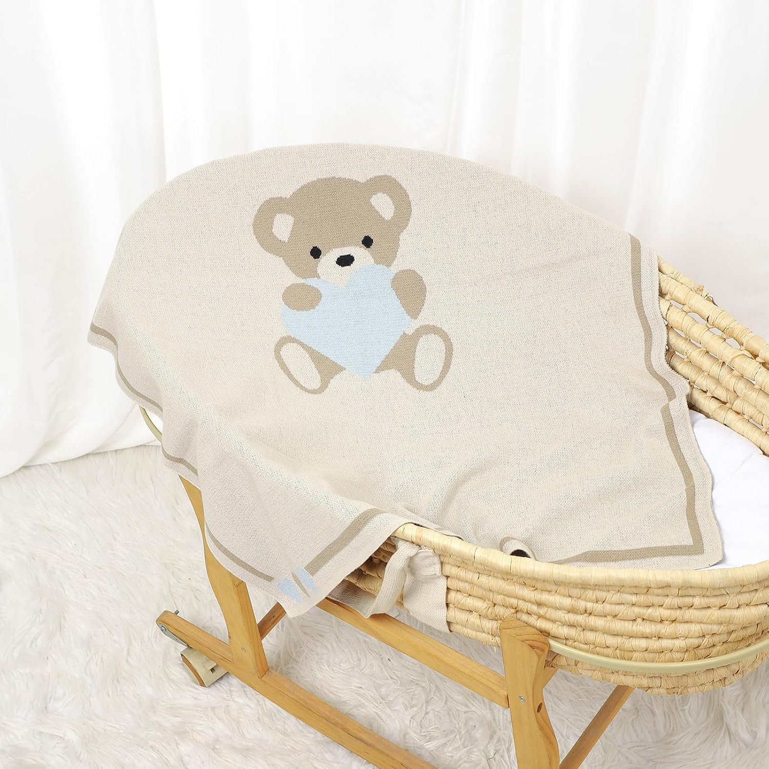LAWKUL Babby Blanket Cuddly Bear Swaddle 40x30in Beige