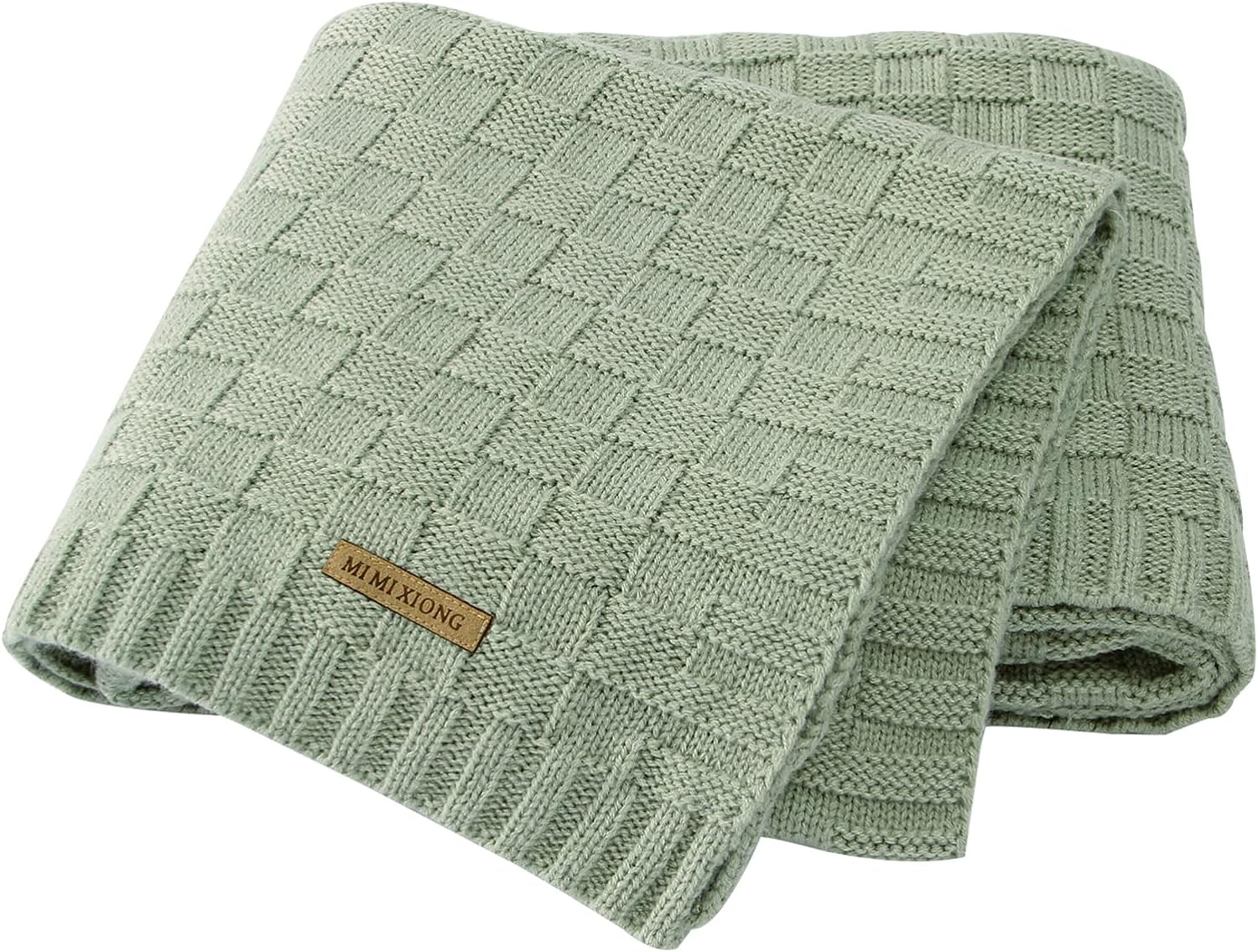 LAWKUL Cable Knitted Baby Blanket Soft Sage Green 40x30