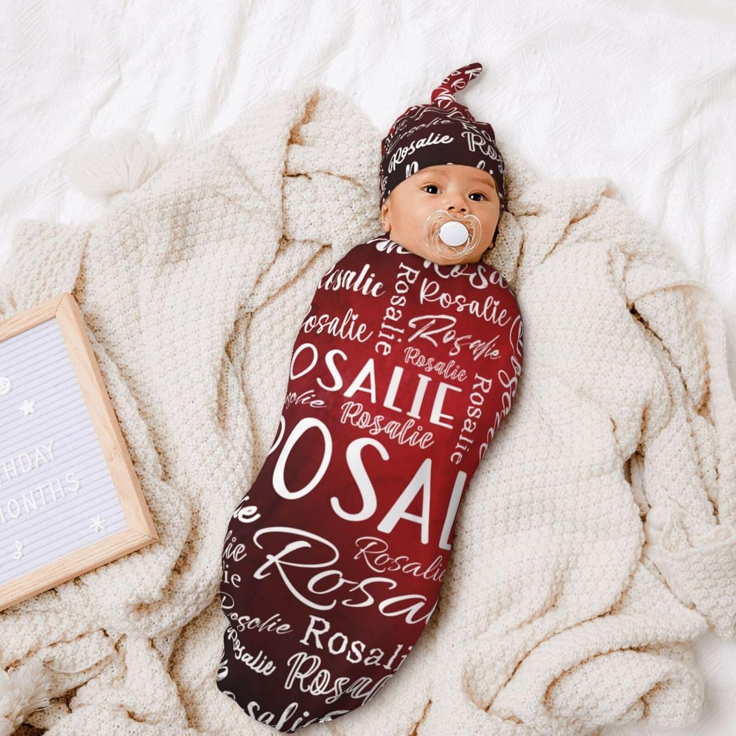 Personalized Baby Swaddle Set With Name and Hat 1