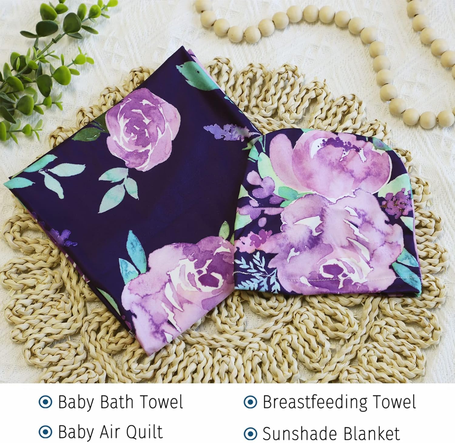 TANOFAR Newborn Swaddle Blanket with Beanie Set Purple Flower