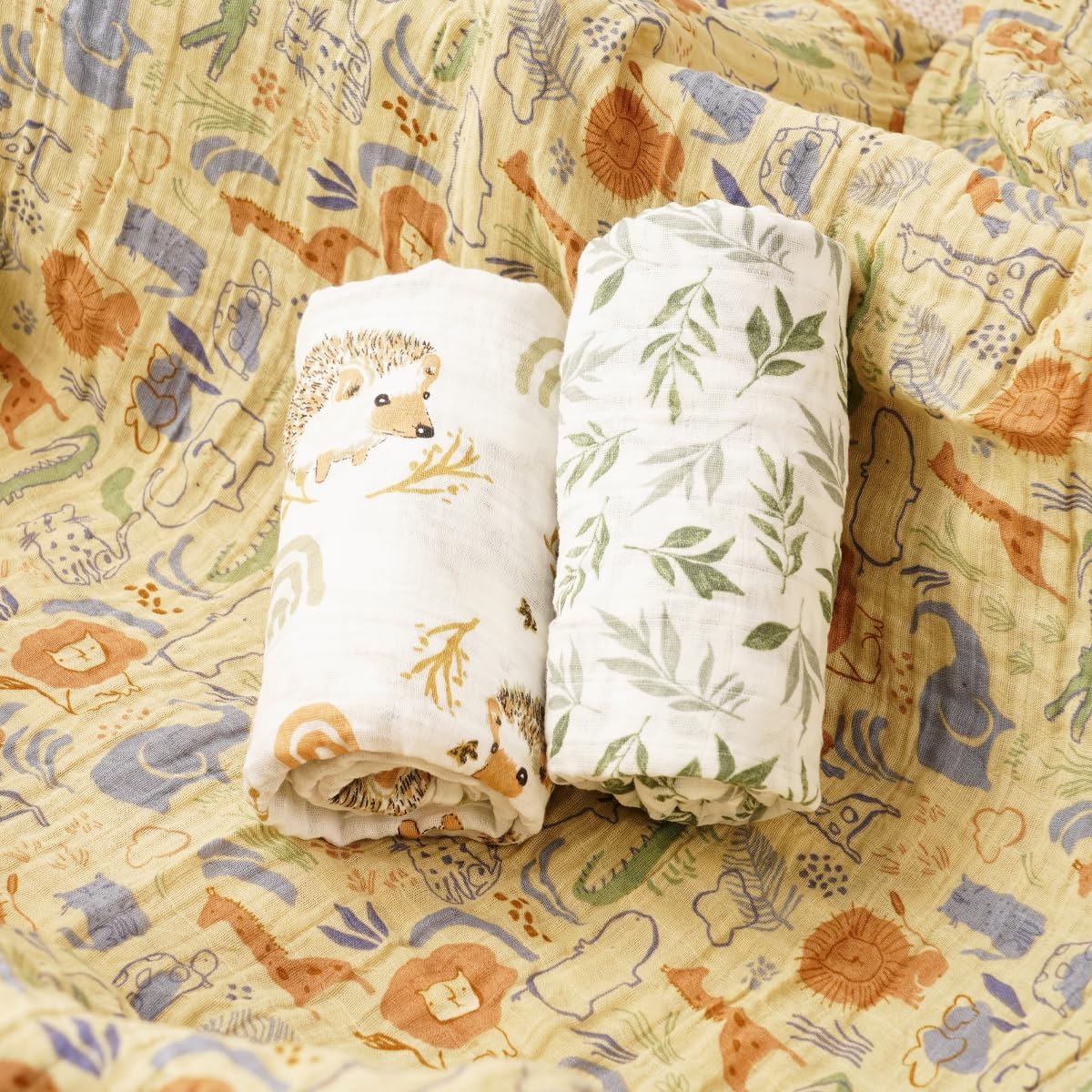 CoolaPeach Muslin Swaddle Blankets 3 Pack Jungle Pattern