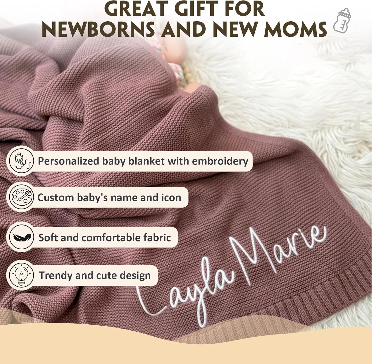 HDSD Custom Baby Blanket with Name and Icon