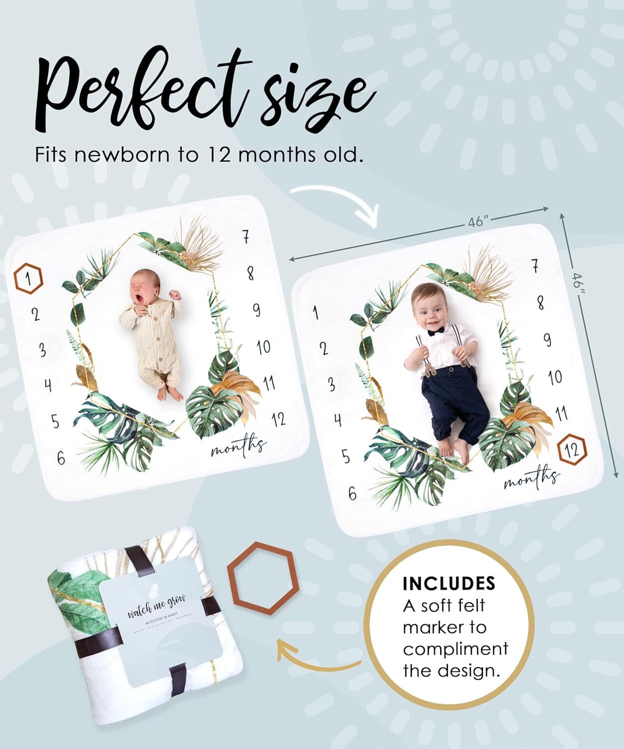 Calloo Baby Milestone Blanket - 46x46 Inches Monthly Growth Photo Prop