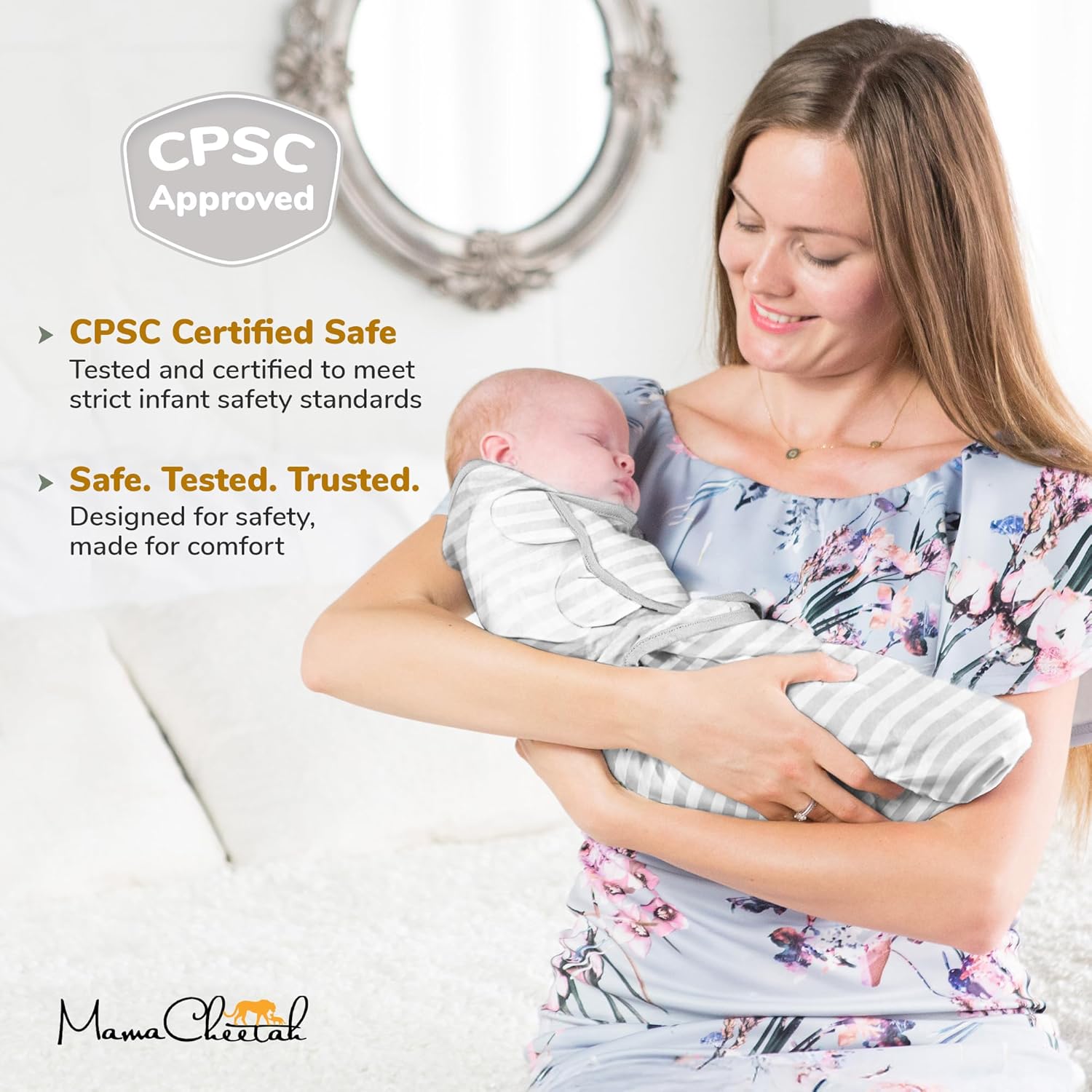 Mama Cheetah Organic Baby Swaddle Blanket 3-Pack Grey