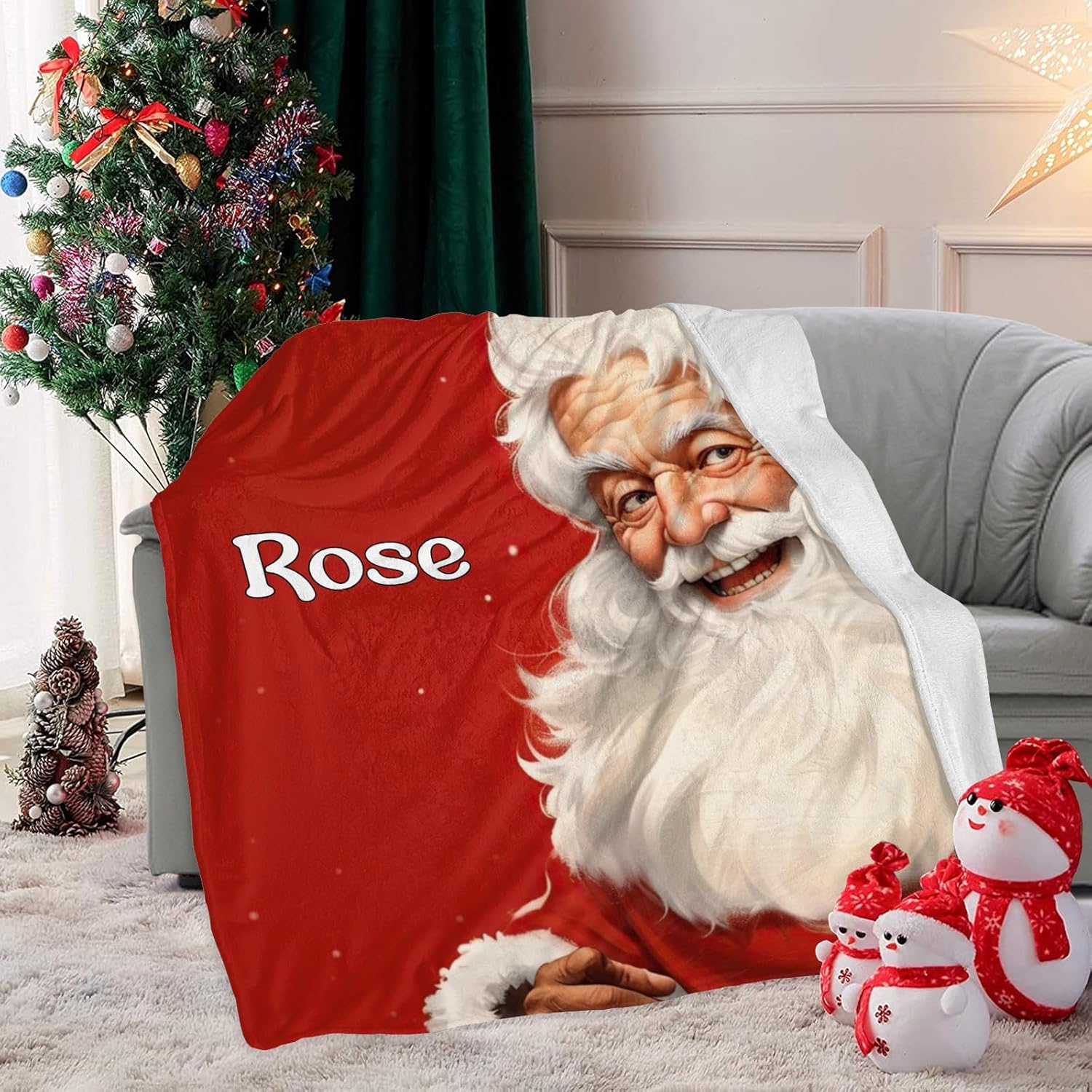 Custom Blanket with Name Text Personalized Santa Claus Swaddling Blanket 30x40inch