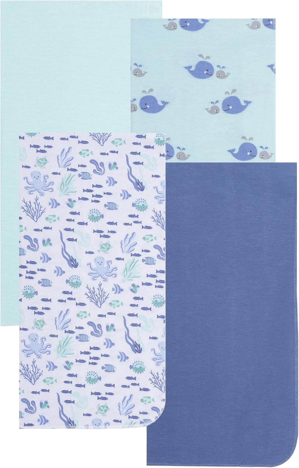 Everyday Kids 4 Pack Baby Blue Flannel Blankets with Ocean Animals