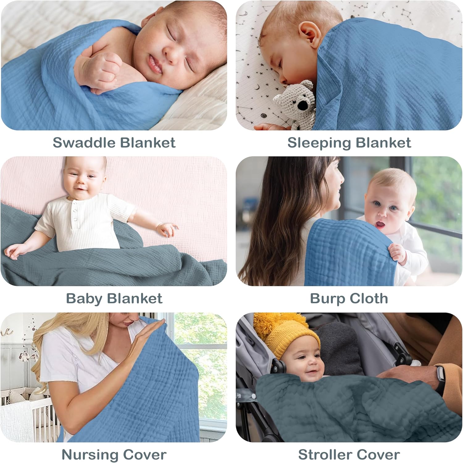 Infancie Organic Cotton Muslin Baby Blanket - 47x47 Inch