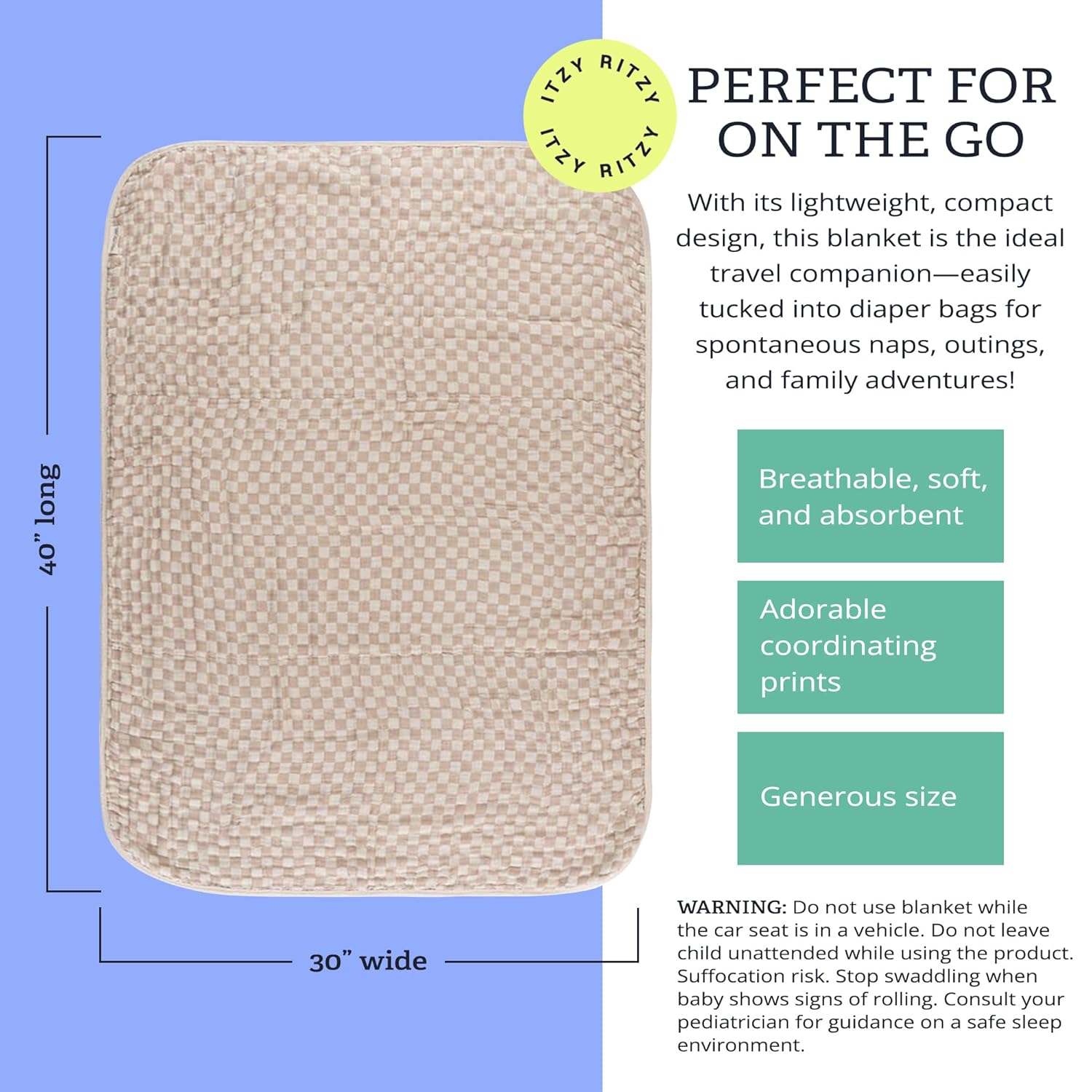 Itzy Ritzy Baby Blanket - Soft Cotton Muslin Checkerboard
