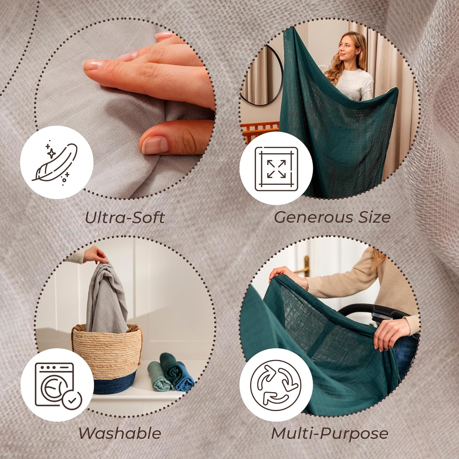 CozyBubs Muslin Swaddle Blankets 4-Pack
