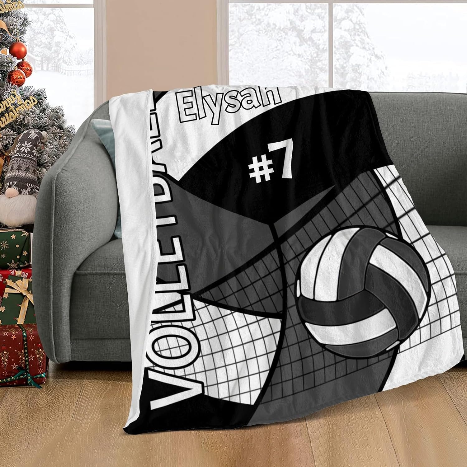 Custom Volleyball Grey Blanket with Name 30x40 Inch Swaddling Blanket