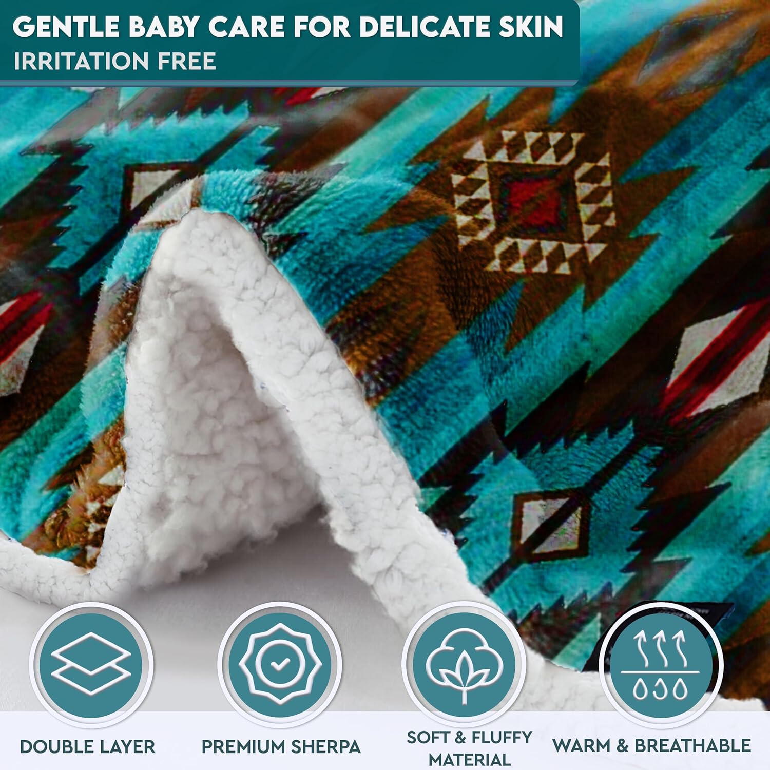 TrailCrest Teal Aztec Sherpa Fleece Baby Blanket