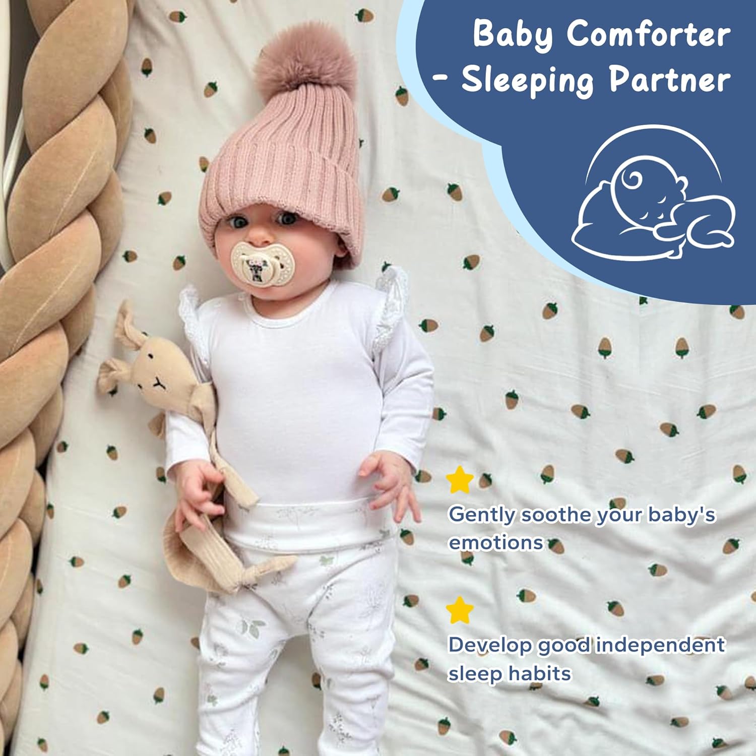 ZIGJOY Bunny Lovey Muslin Blanket for Babies Khaki
