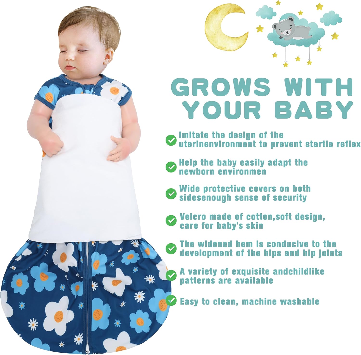 BSTOPPT Newborn Sleep Sack Baby Swaddle 3-Way Adjustable TOG 05