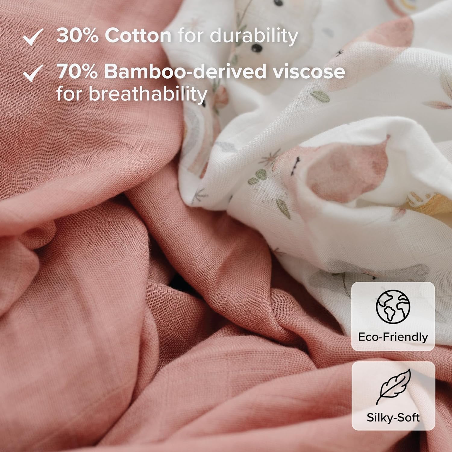 Papaya Kids Muslin Swaddle Blankets - 2 Pack Clouds Pink