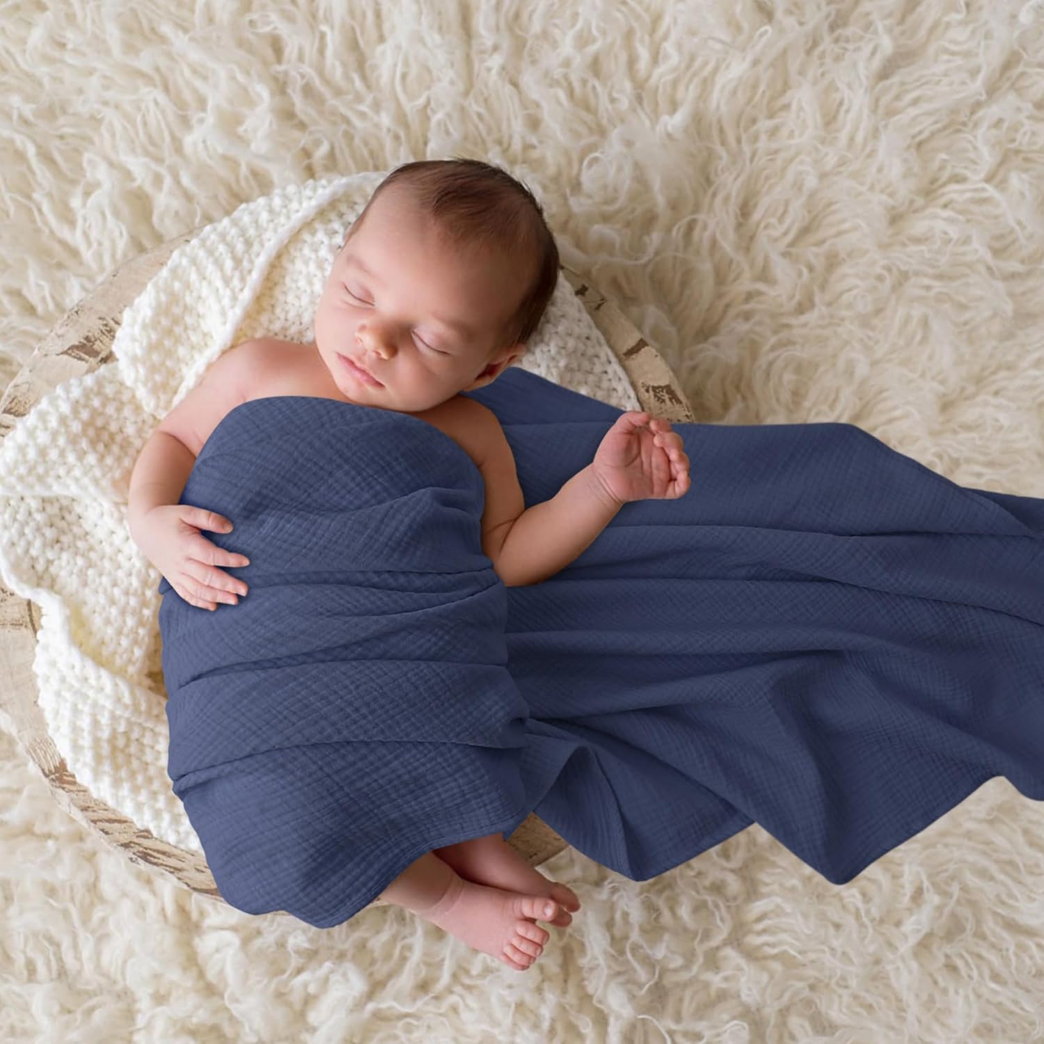 Bearmoss Swaddle Blankets 3 Pack - Soft Cotton 40x38 Inches