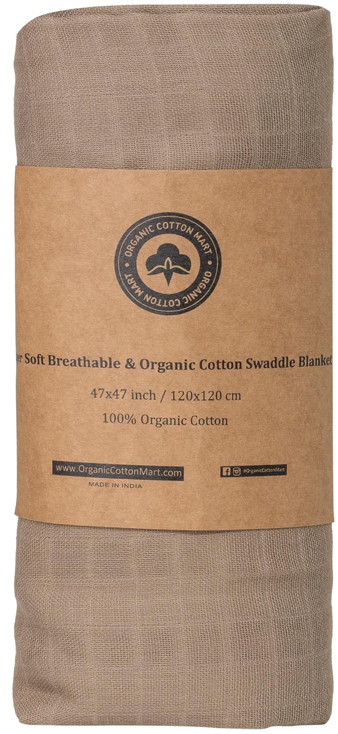 Organic Cotton Beige Swaddle Blanket - 47x47