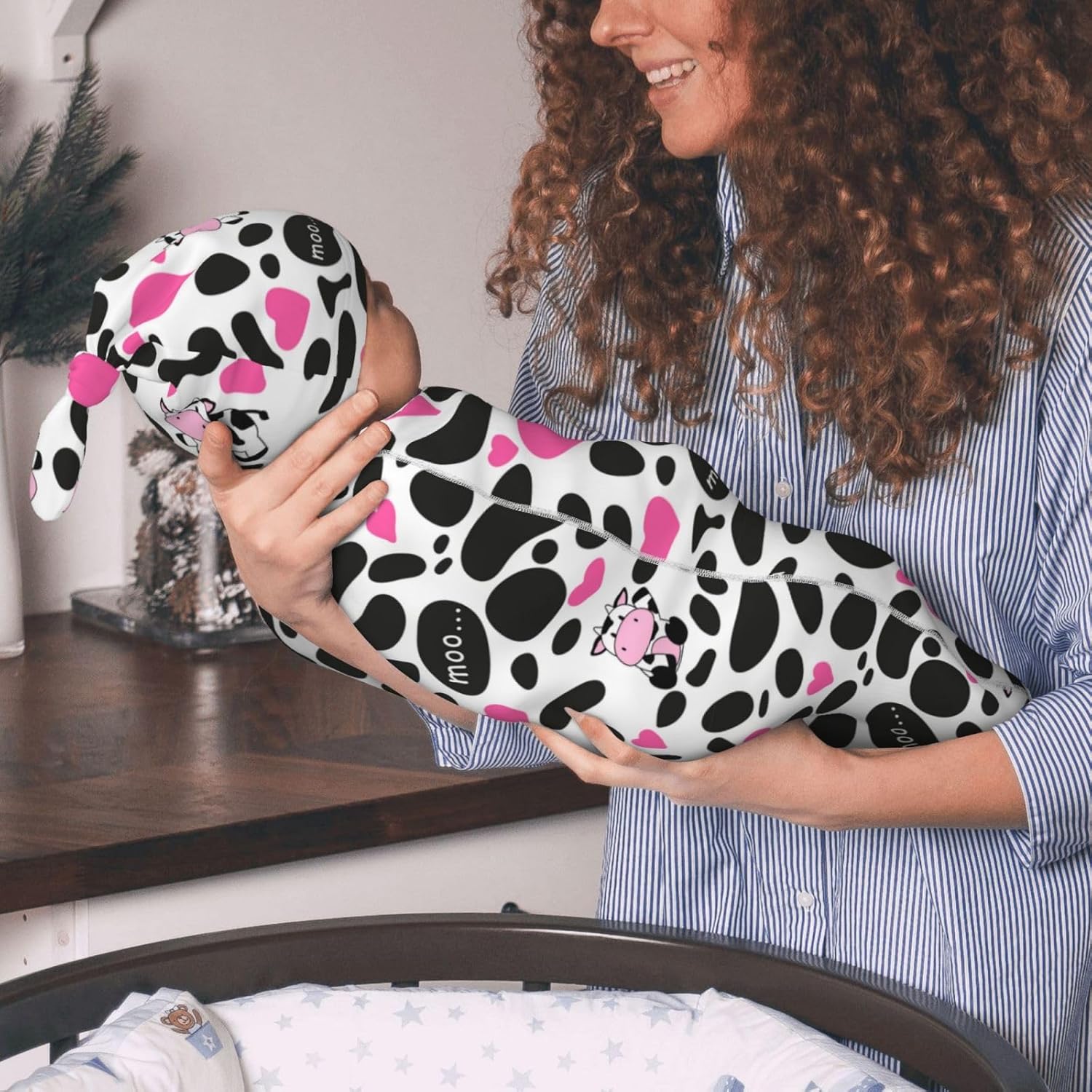 Figtihw Cute Cow Swaddle Blanket for Newborn Baby