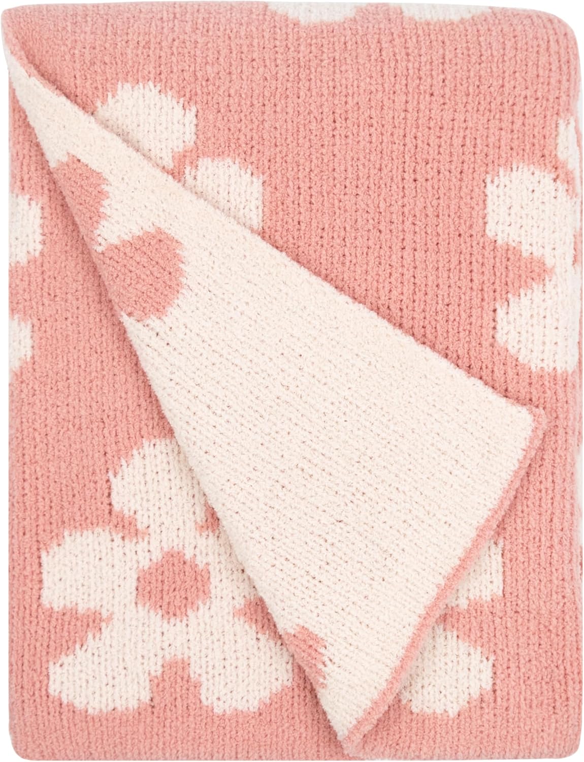 Living Textiles Pink Floral Daisy Chenille Baby Blanket Reversible