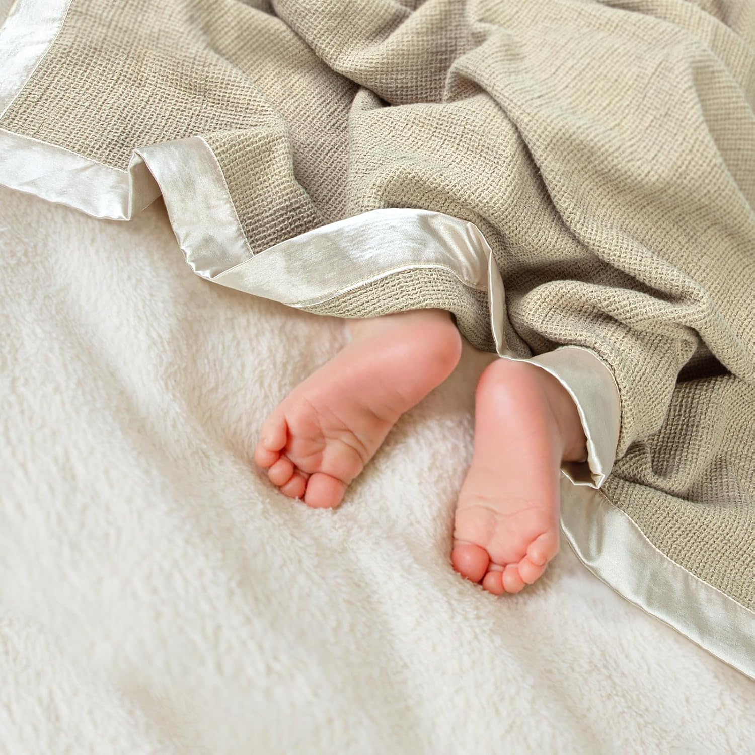 Lulumoon Waffle Swaddle Blanket with Satin Trim