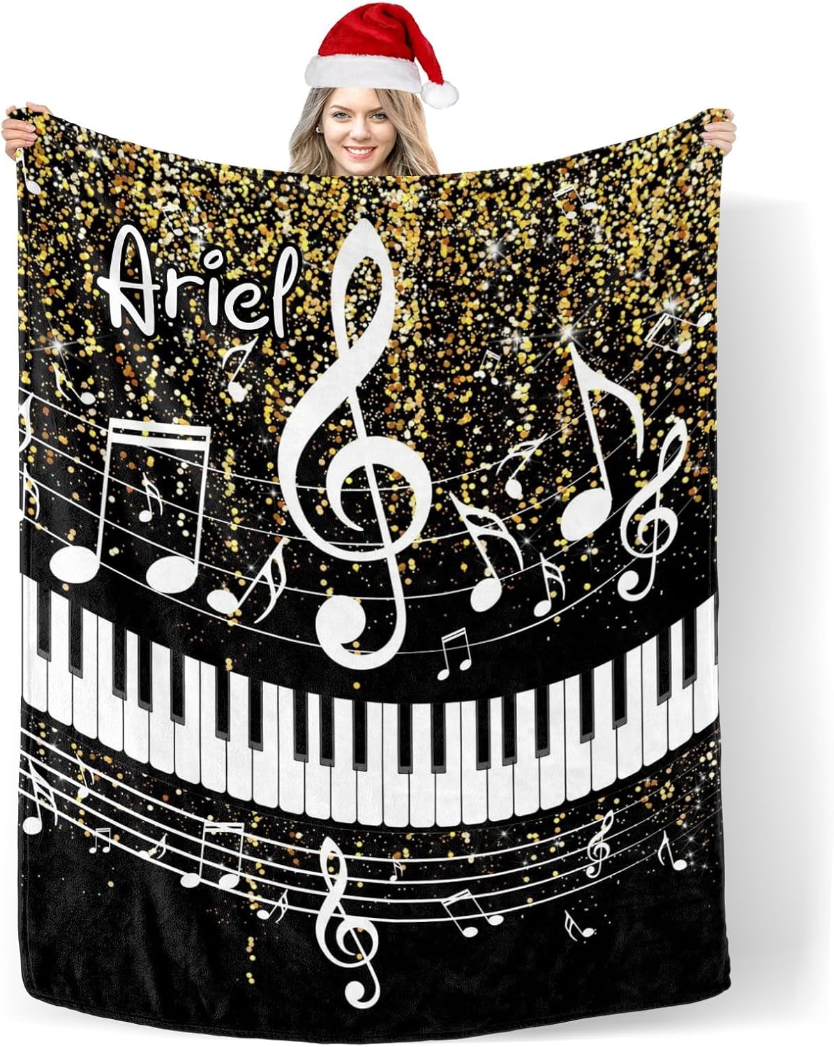 Custom Blanket with Name Music Golden Black Swaddling Blanket for Baby